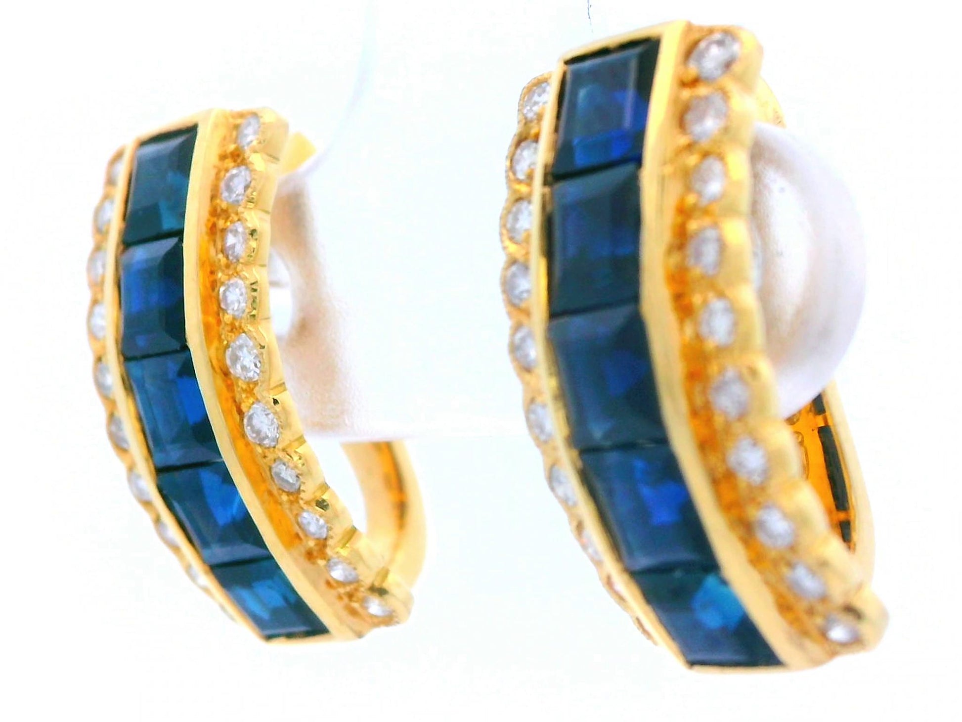 18k Yellow Gold Sapphire & Diamond Huggie Earrings
