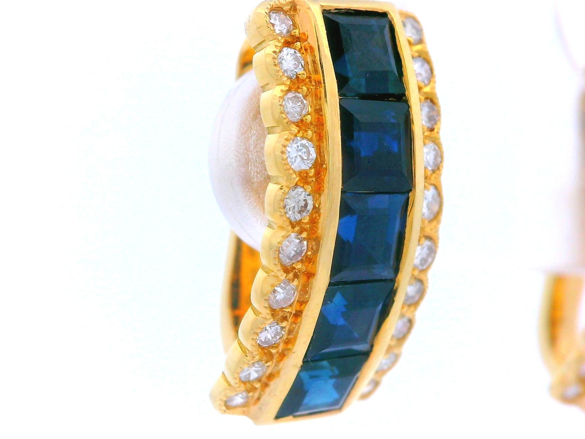 18k Yellow Gold Sapphire & Diamond Huggie Earrings