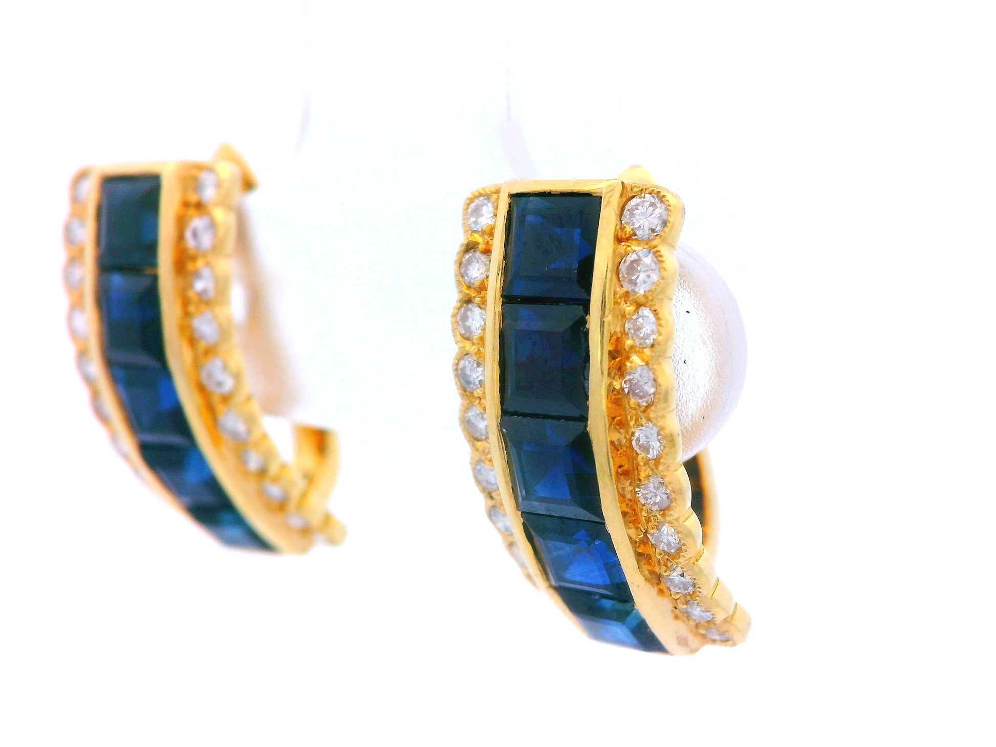 18k Yellow Gold Sapphire & Diamond Huggie Earrings