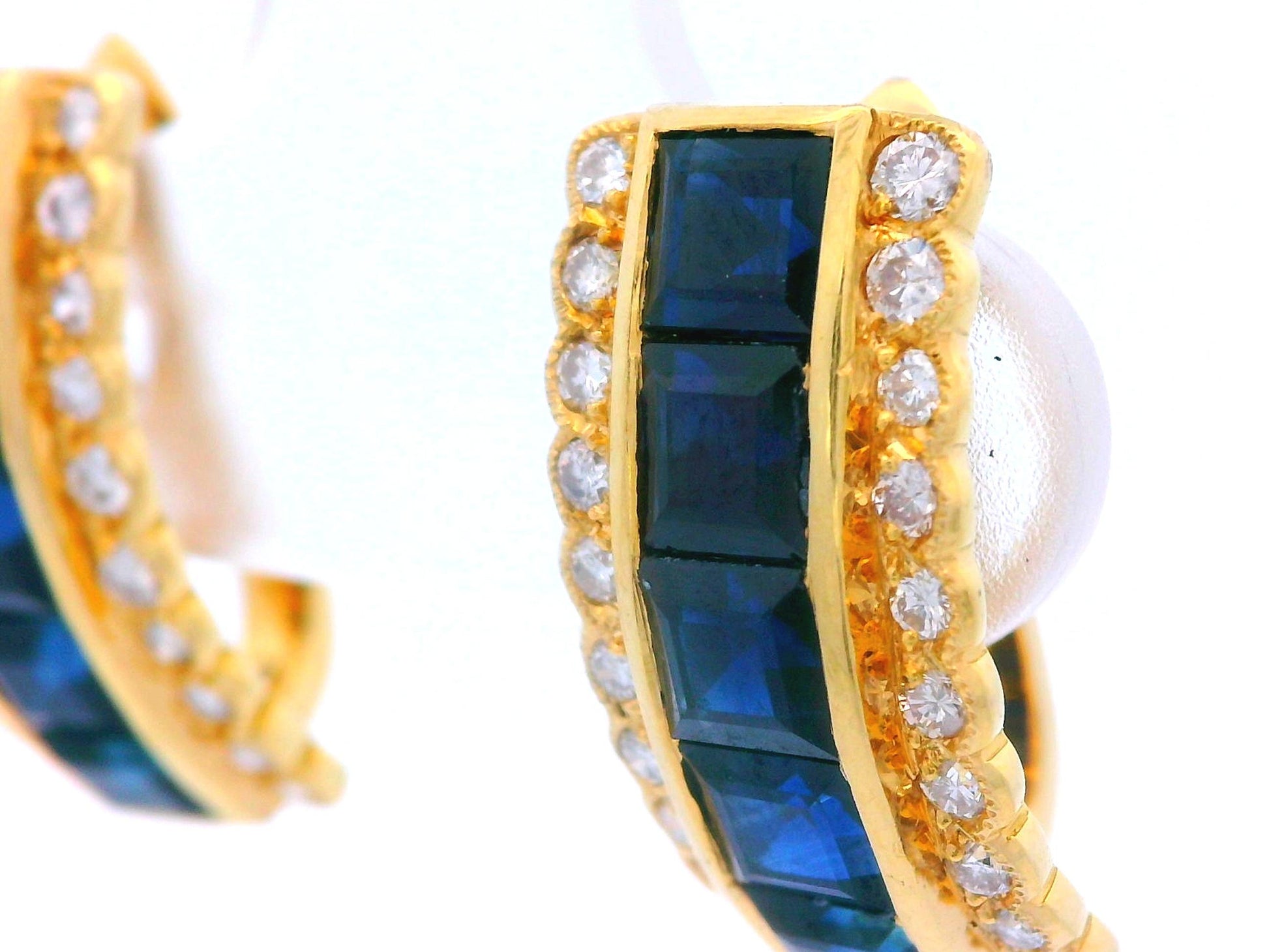 18k Yellow Gold Sapphire & Diamond Huggie Earrings