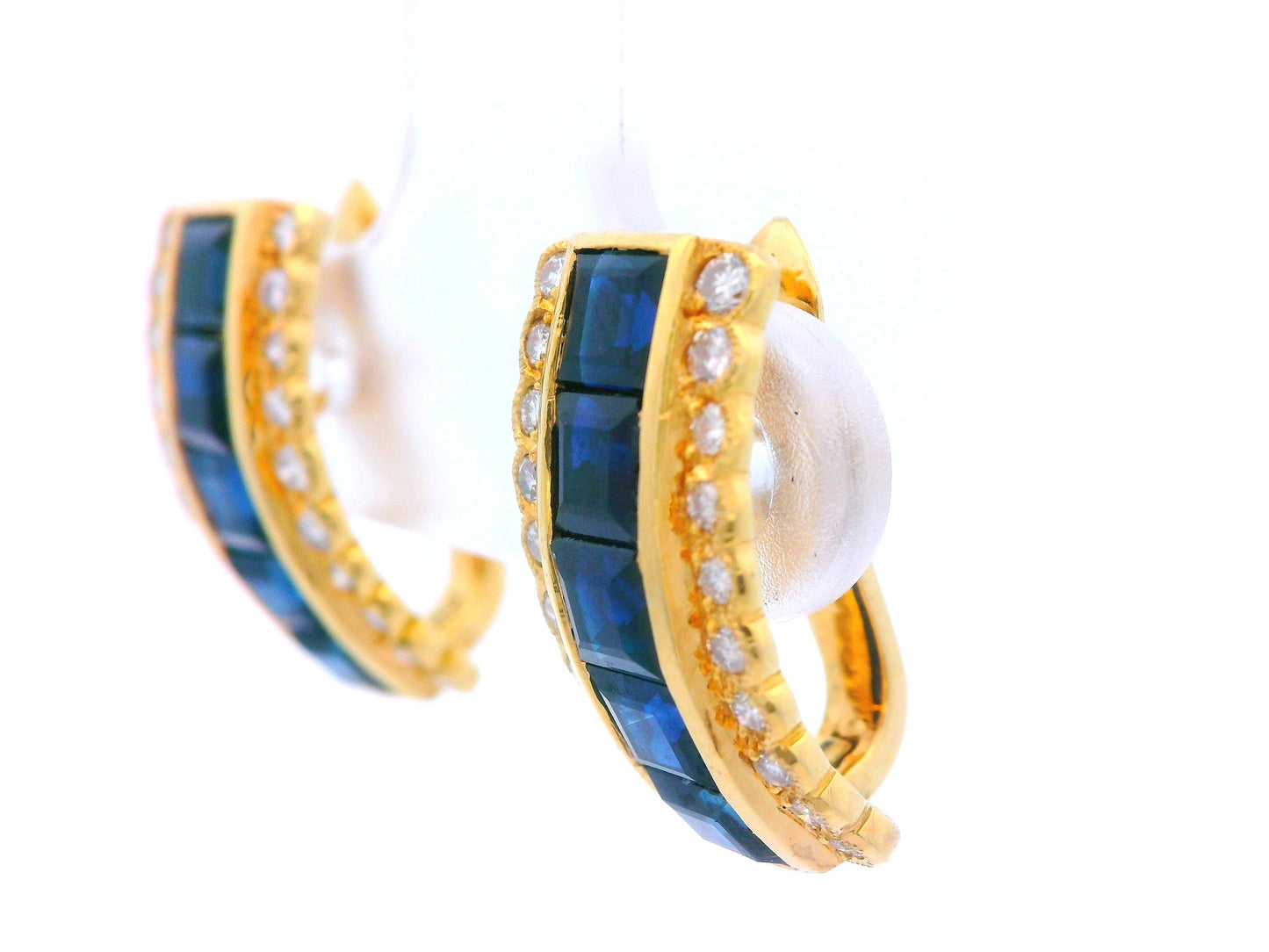18k Yellow Gold Sapphire & Diamond Huggie Earrings