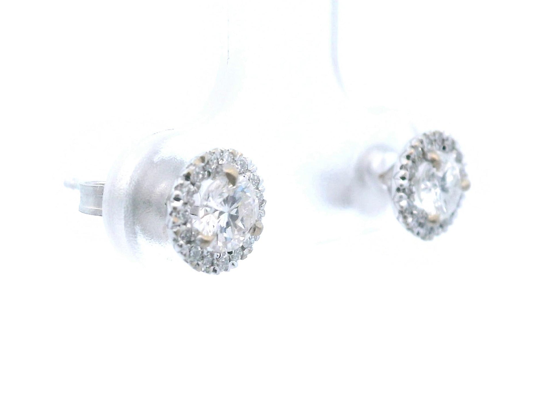 14k White Gold Natural Diamond Halo Stud Earrings