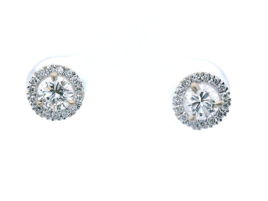 14k White Gold Natural Diamond Halo Stud Earrings