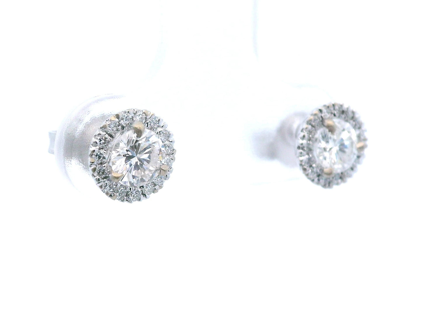 14k White Gold Natural Diamond Halo Stud Earrings