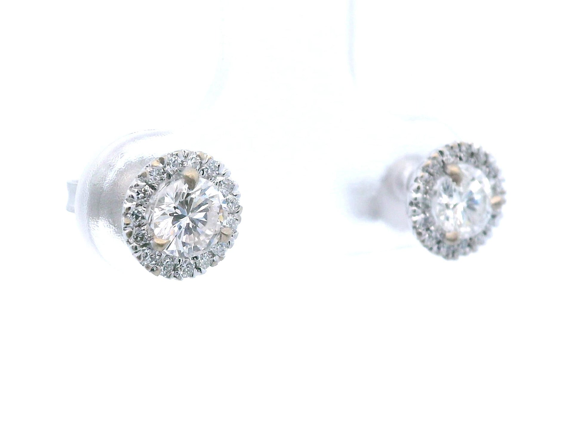 14k White Gold Natural Diamond Halo Stud Earrings