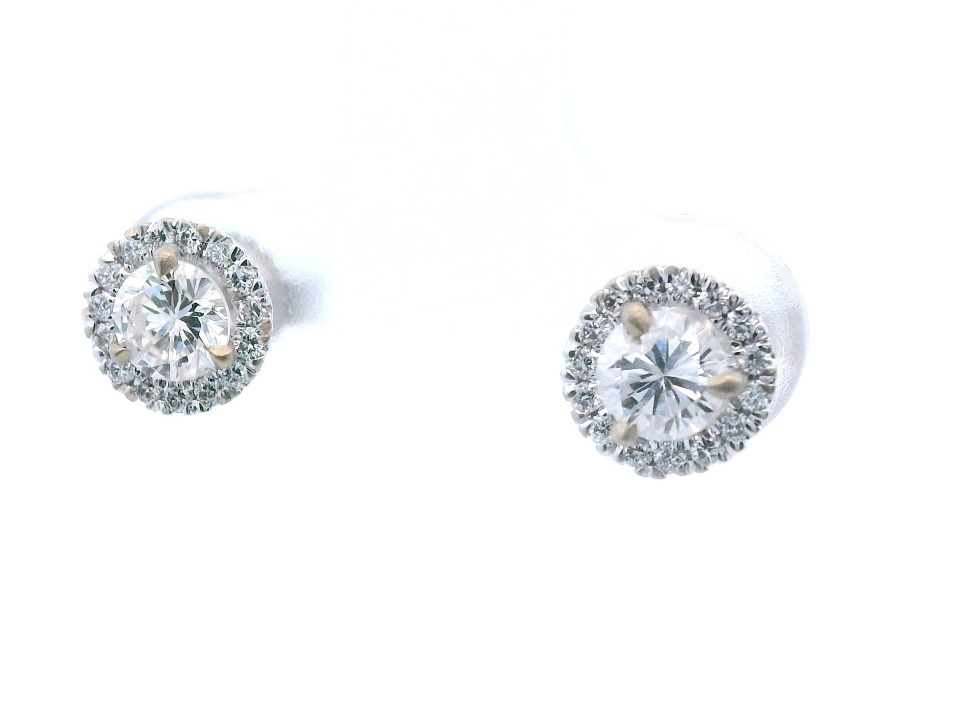 14k White Gold Natural Diamond Halo Stud Earrings