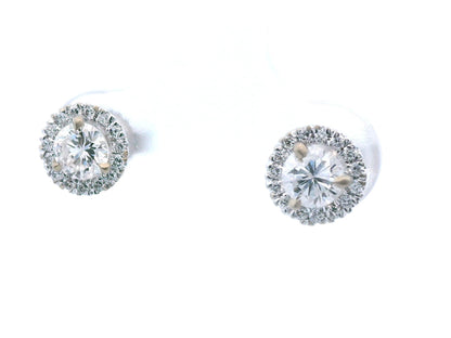 14k White Gold Natural Diamond Halo Stud Earrings