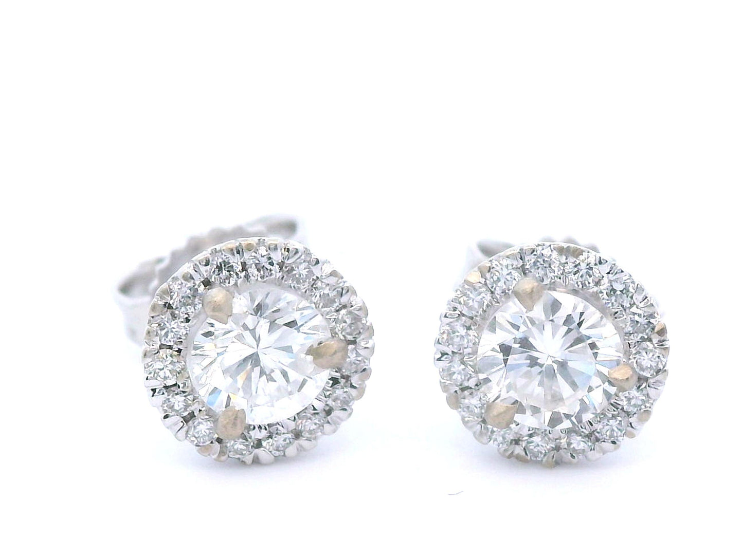 14k White Gold Natural Diamond Halo Stud Earrings