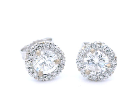 14k White Gold Natural Diamond Halo Stud Earrings