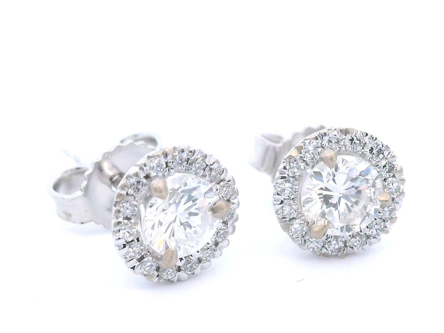 14k White Gold Natural Diamond Halo Stud Earrings