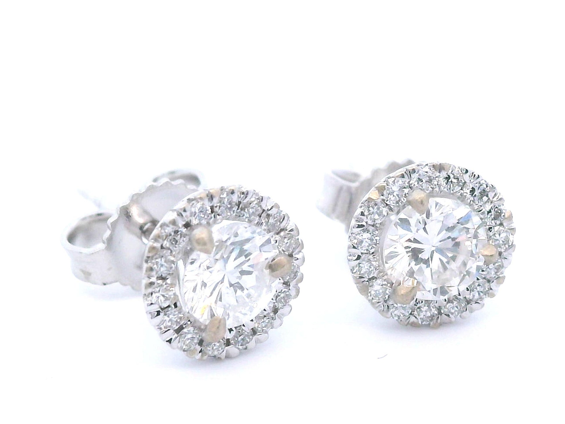 14k White Gold Natural Diamond Halo Stud Earrings