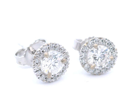 14k White Gold Natural Diamond Halo Stud Earrings