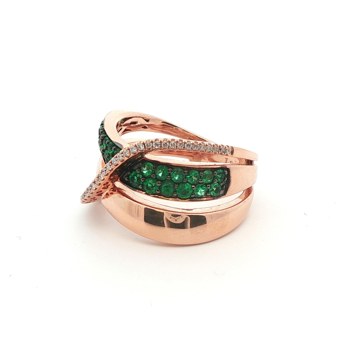 LeVian 14k Yellow Gold Emerald and Diamond Band Ring