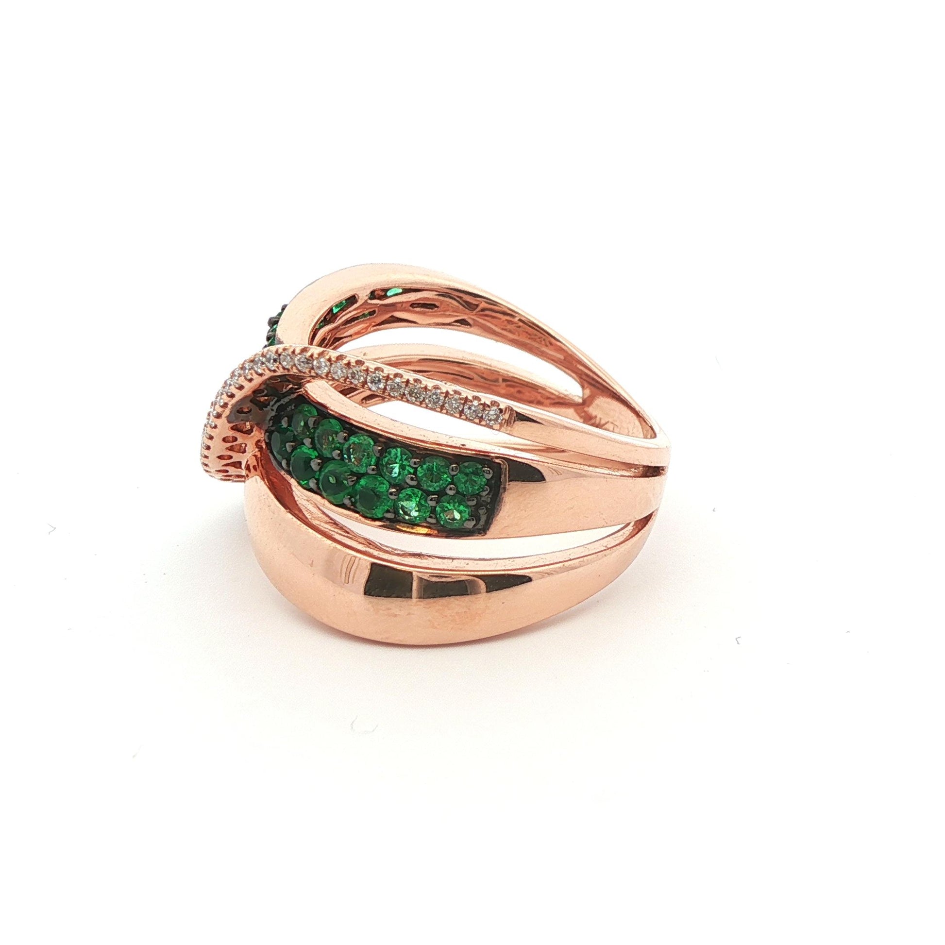 LeVian 14k Yellow Gold Emerald and Diamond Band Ring