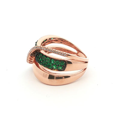 LeVian 14k Yellow Gold Emerald and Diamond Band Ring