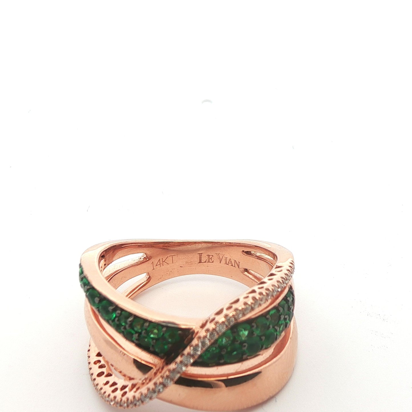 LeVian 14k Yellow Gold Emerald and Diamond Band Ring