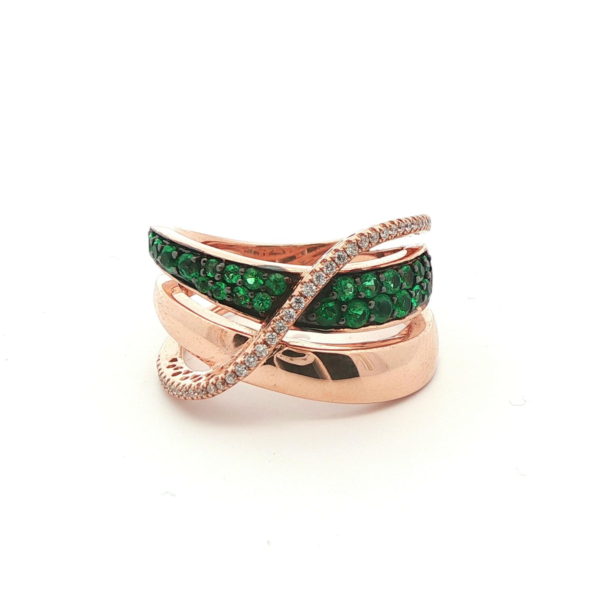 LeVian 14k Yellow Gold Emerald and Diamond Band Ring