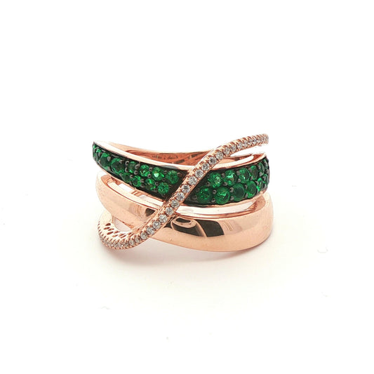 LeVian 14k Yellow Gold Emerald and Diamond Band Ring