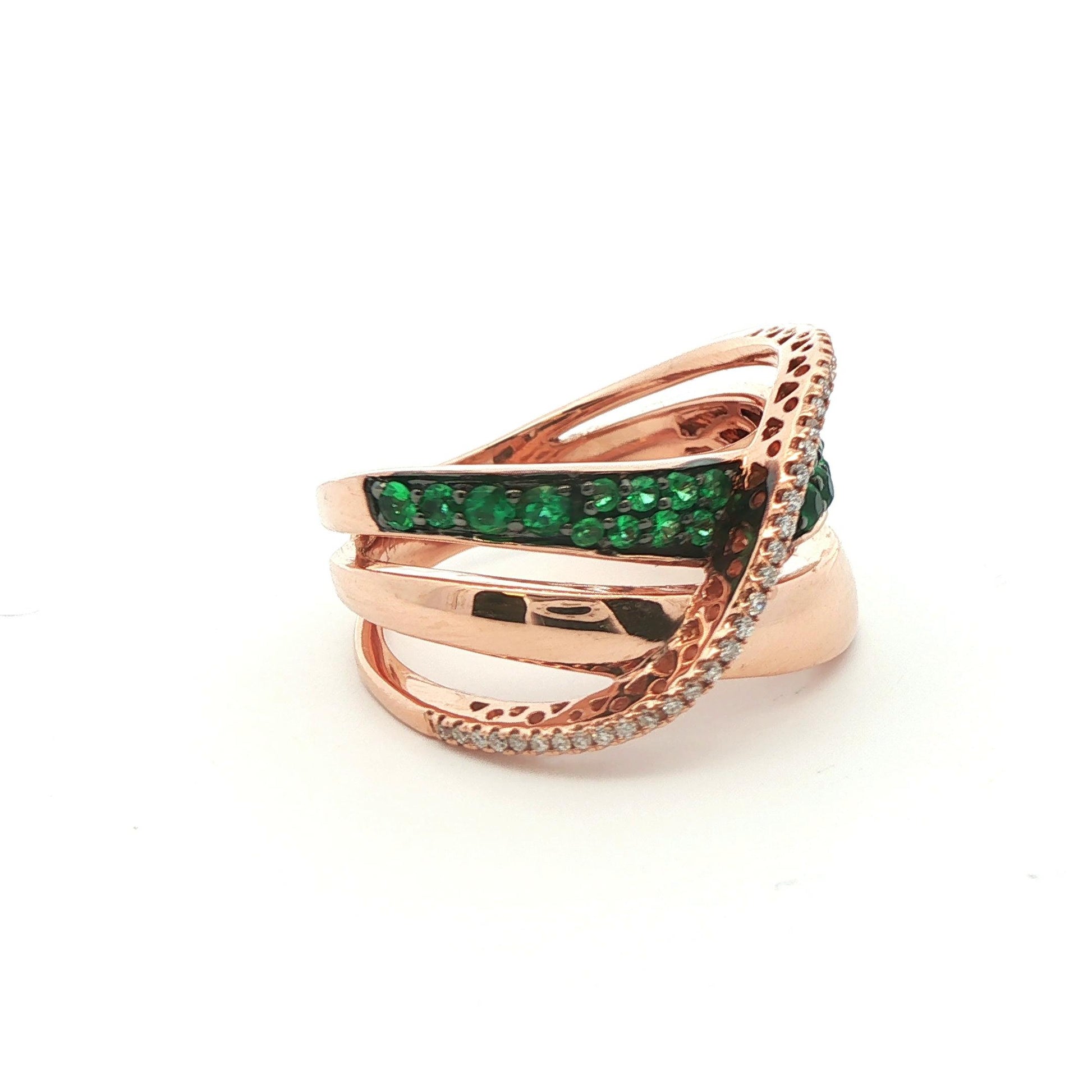 LeVian 14k Yellow Gold Emerald and Diamond Band Ring