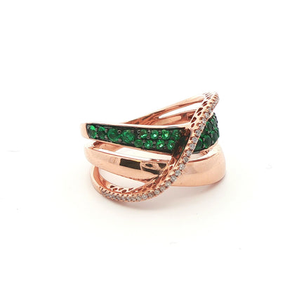 LeVian 14k Yellow Gold Emerald and Diamond Band Ring