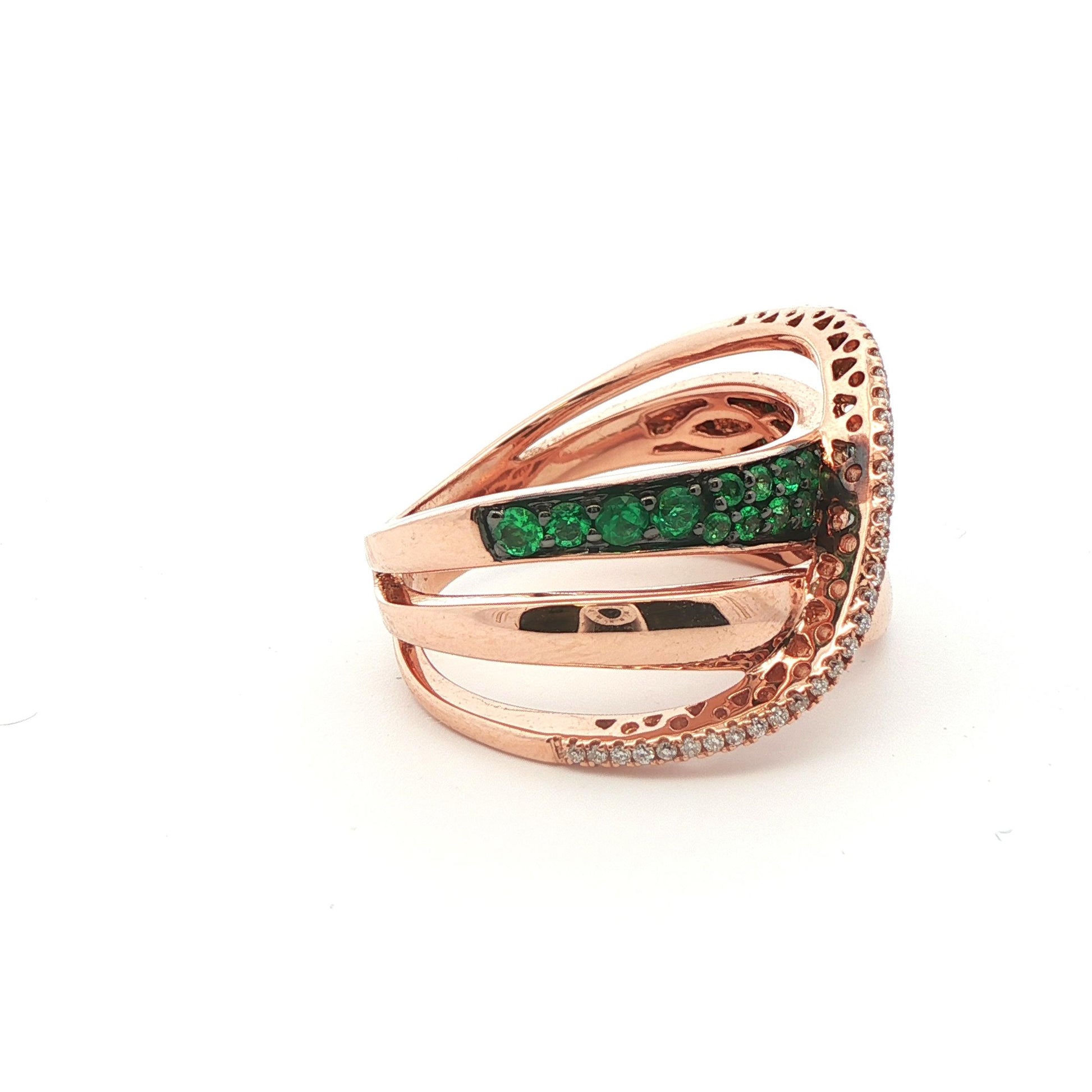 LeVian 14k Yellow Gold Emerald and Diamond Band Ring