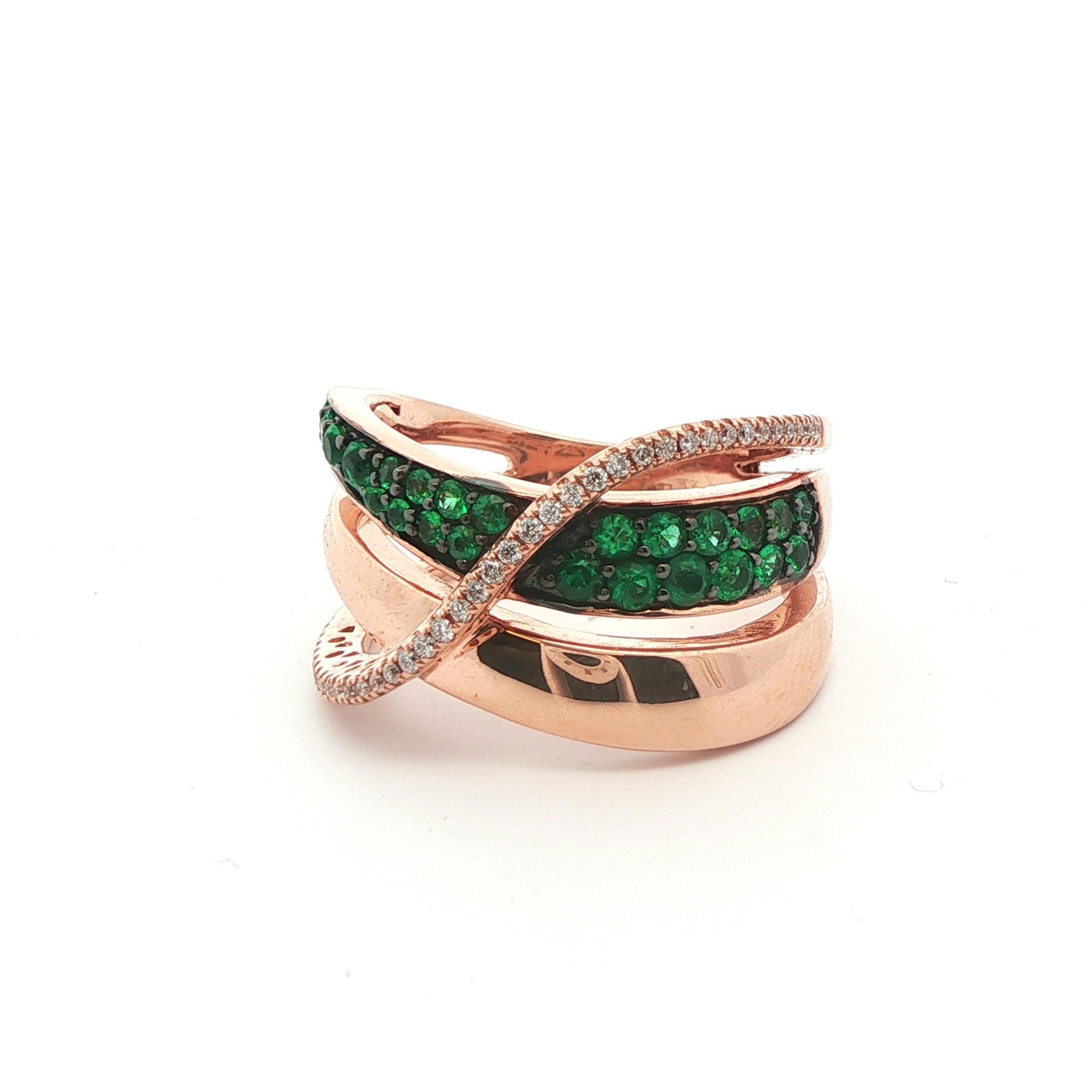 LeVian 14k Yellow Gold Emerald and Diamond Band Ring