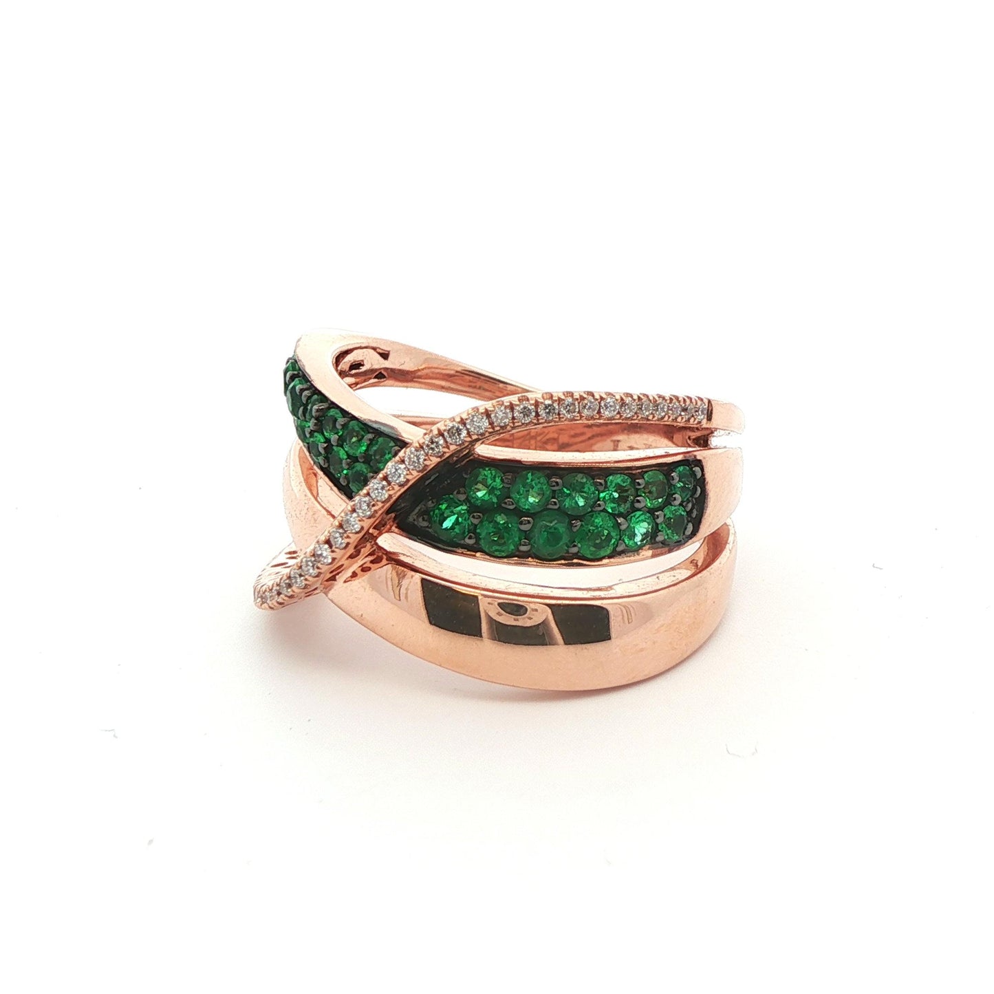 LeVian 14k Yellow Gold Emerald and Diamond Band Ring