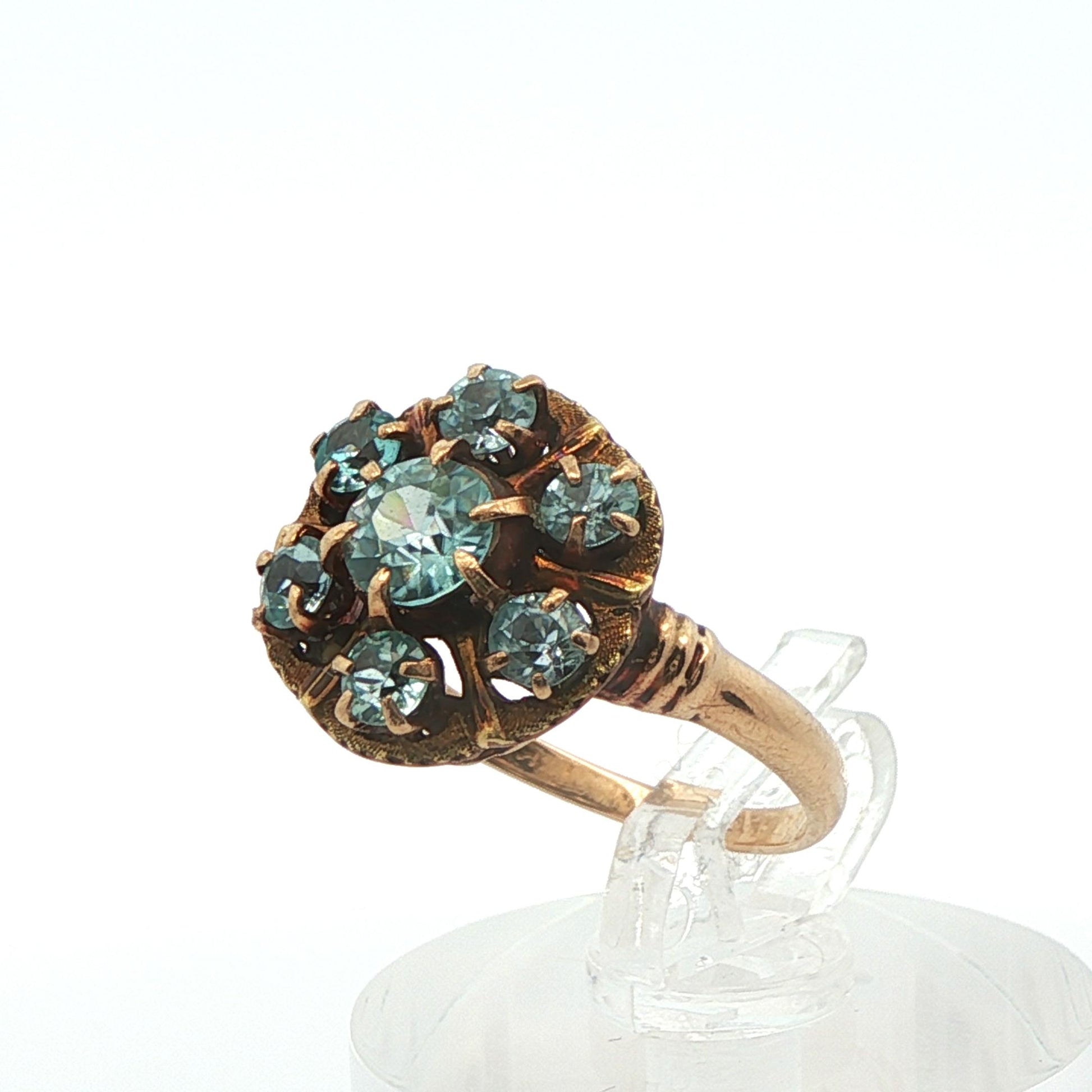 10k Yellow Gold Blue Zircon Cluster Ring 1890 Victorian