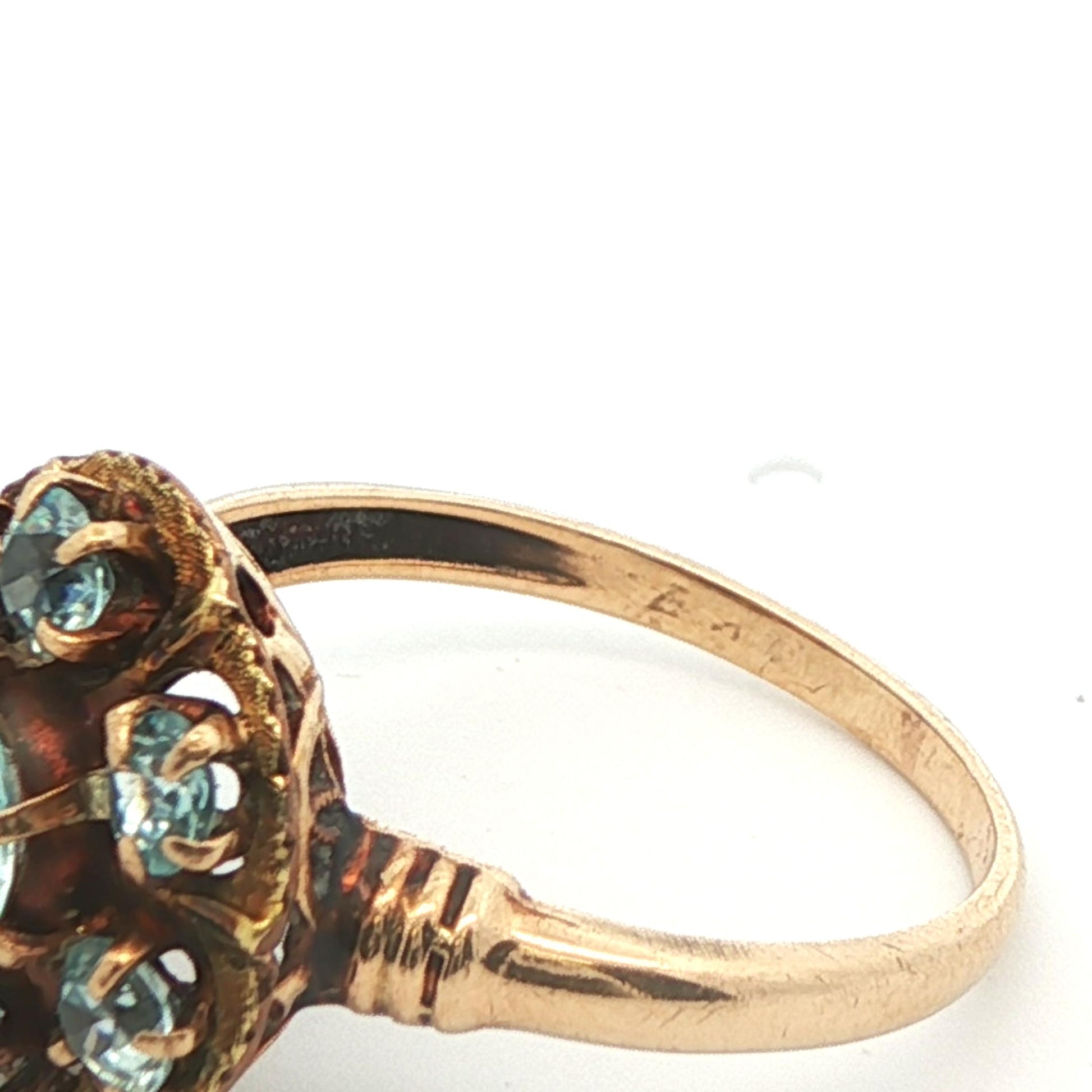 10k Yellow Gold Blue Zircon Cluster Ring 1890 Victorian