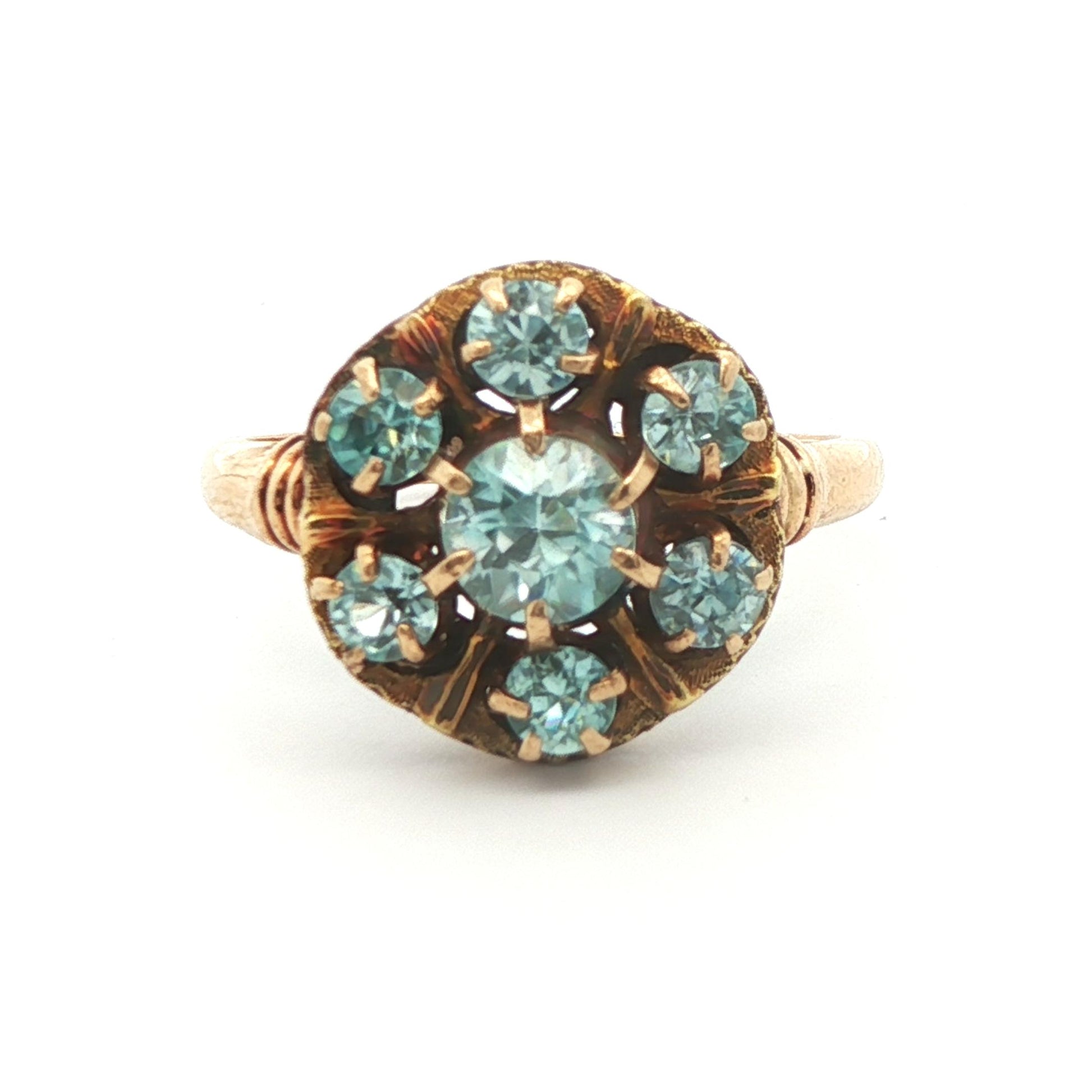 10k Yellow Gold Blue Zircon Cluster Ring 1890 Victorian