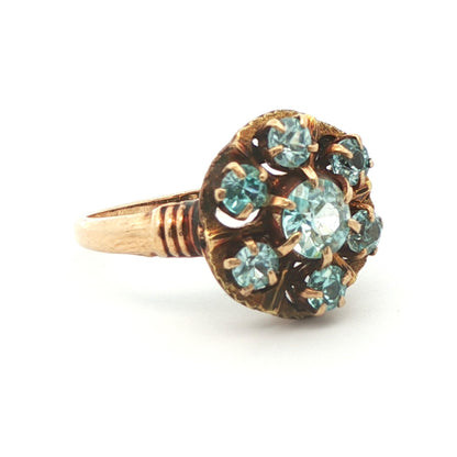 10k Yellow Gold Blue Zircon Cluster Ring 1890 Victorian