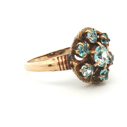 10k Yellow Gold Blue Zircon Cluster Ring 1890 Victorian