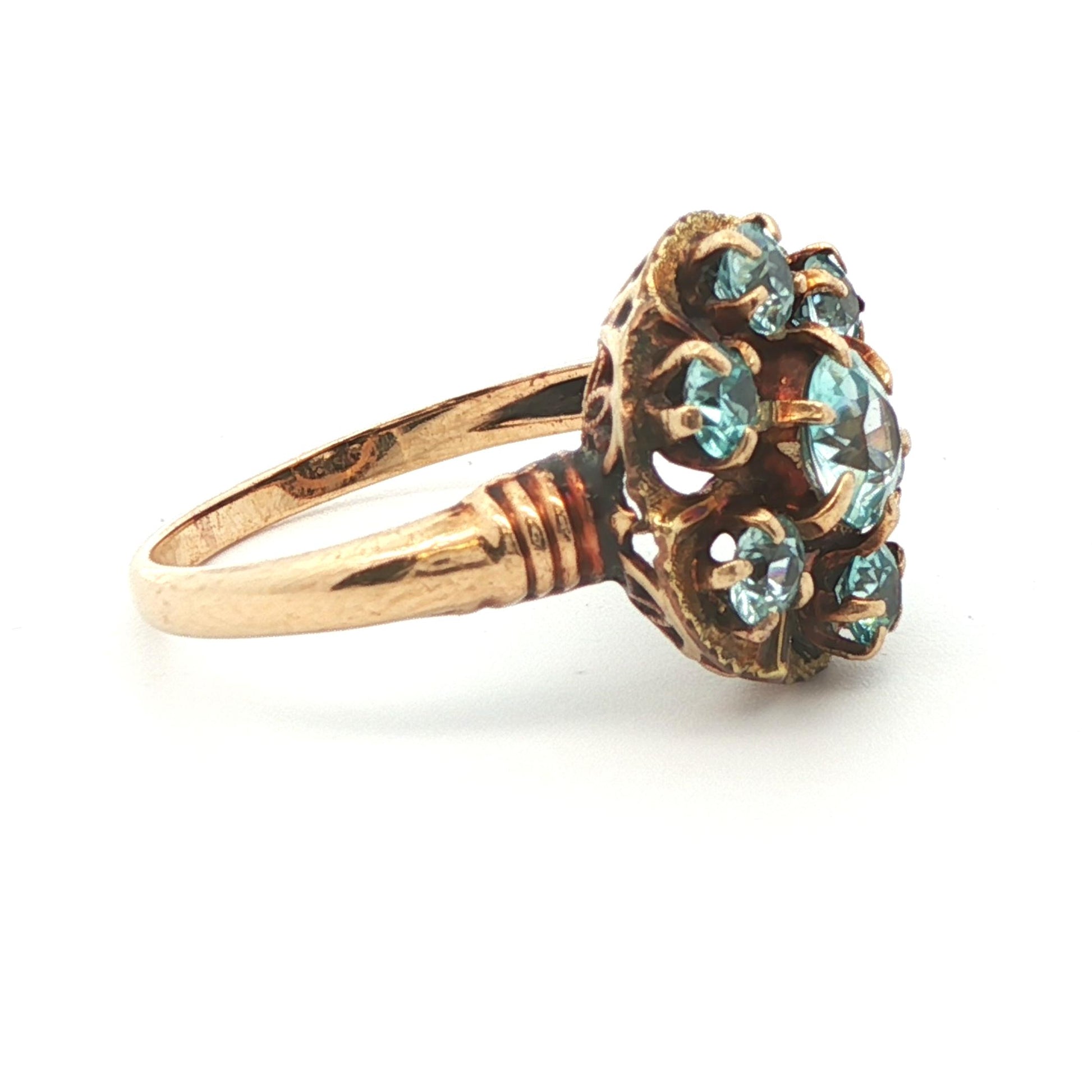 10k Yellow Gold Blue Zircon Cluster Ring 1890 Victorian