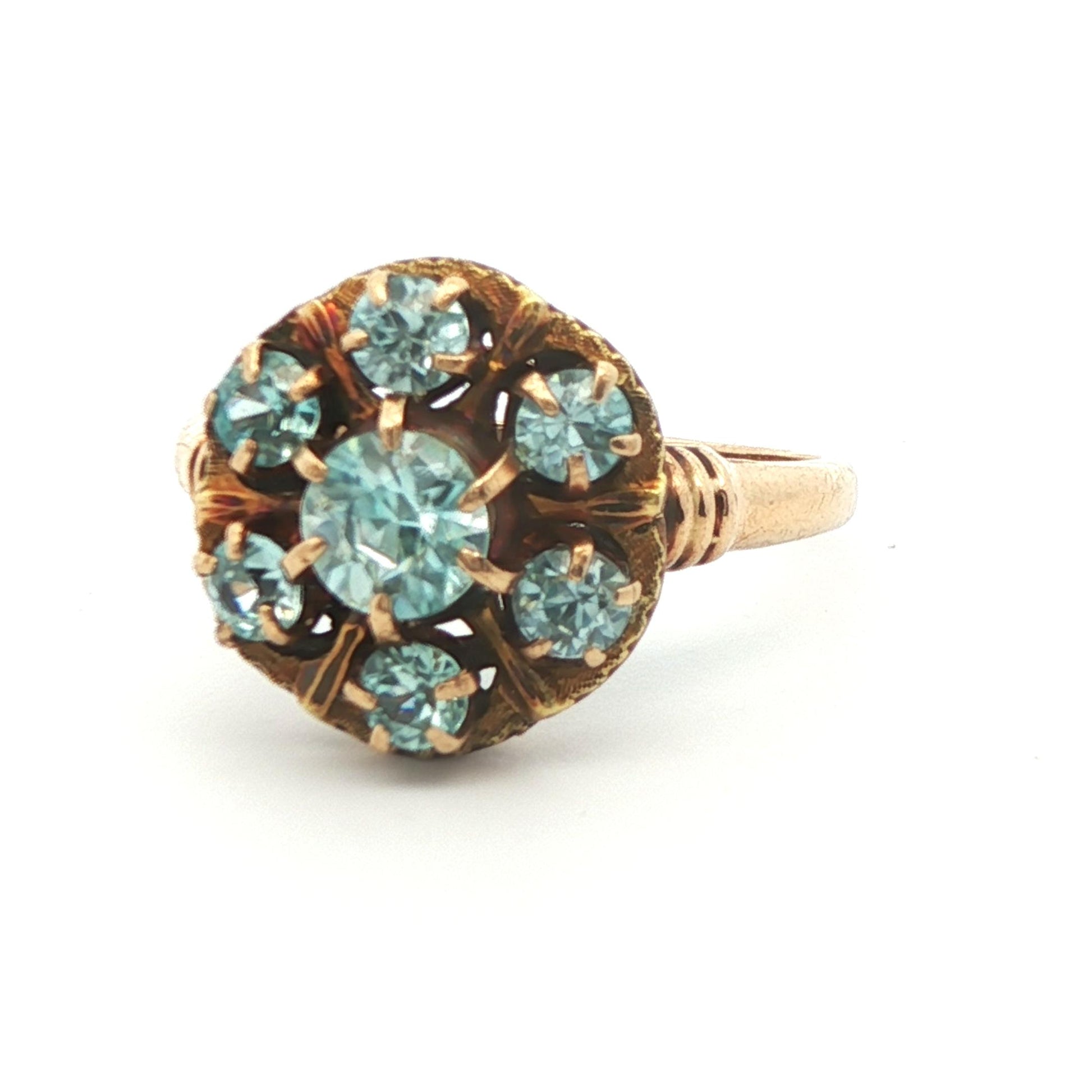 10k Yellow Gold Blue Zircon Cluster Ring 1890 Victorian