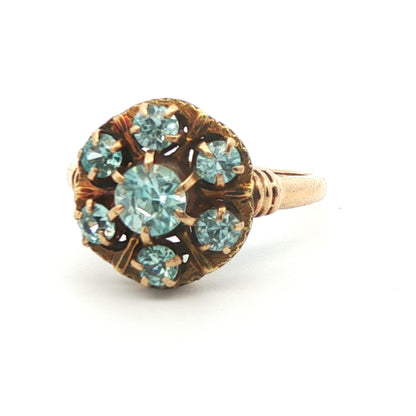 10k Yellow Gold Blue Zircon Cluster Ring 1890 Victorian