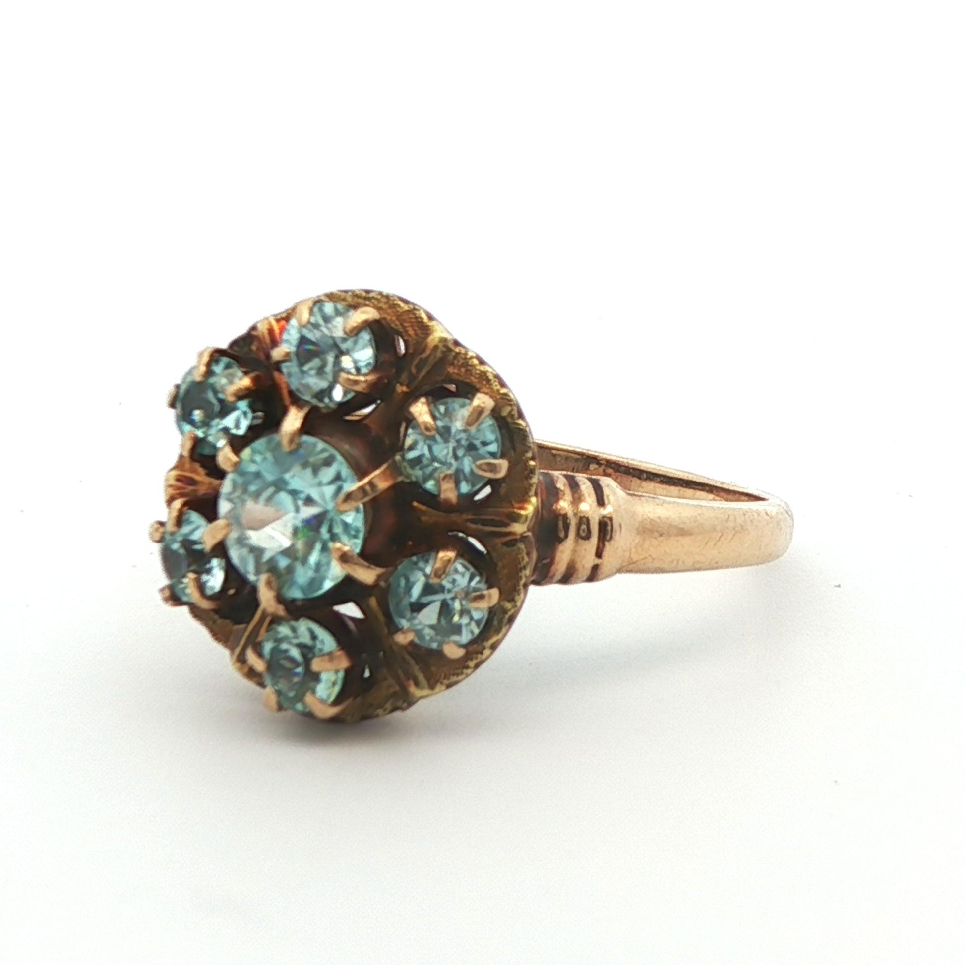 10k Yellow Gold Blue Zircon Cluster Ring 1890 Victorian