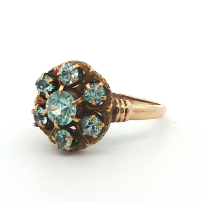 10k Yellow Gold Blue Zircon Cluster Ring 1890 Victorian