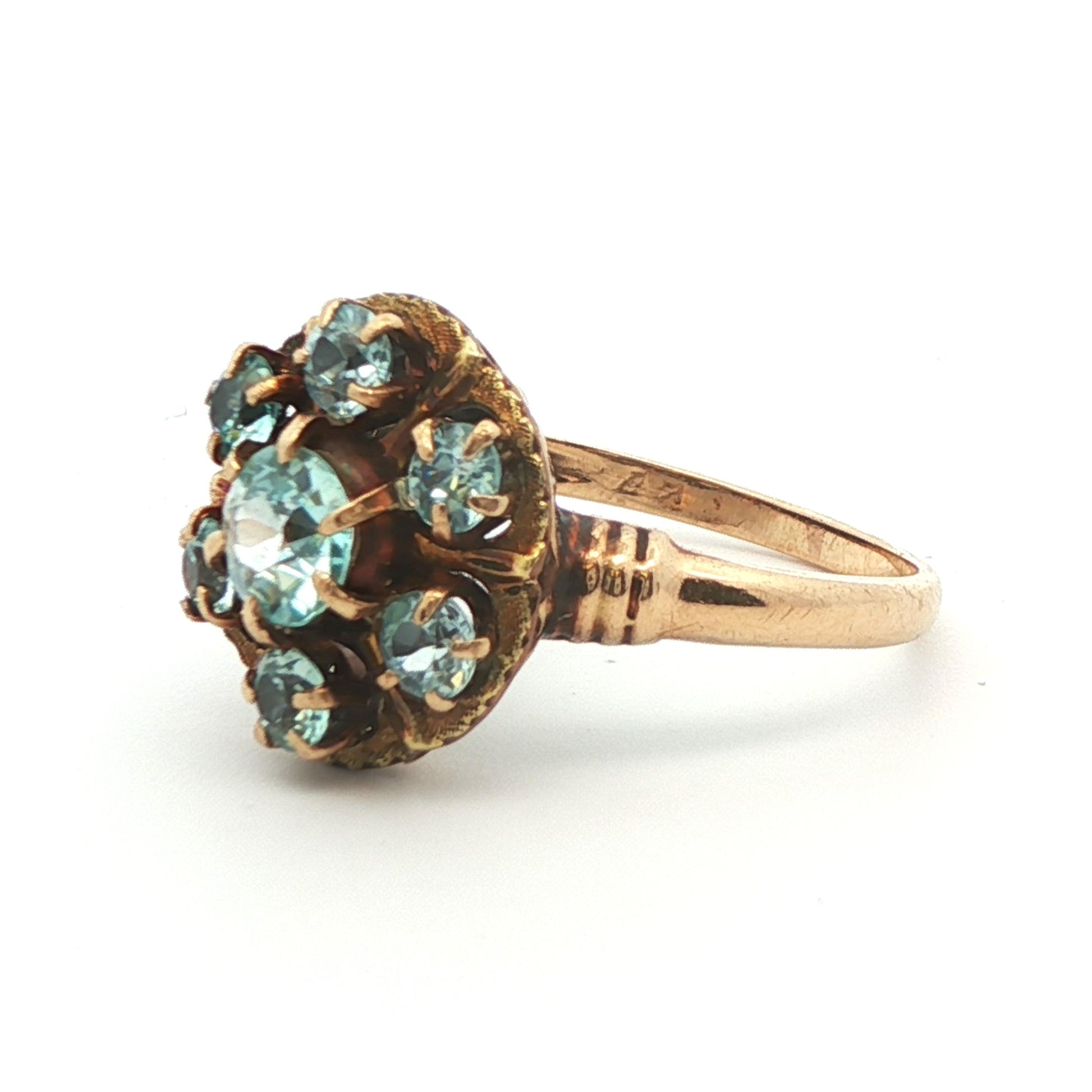 10k Yellow Gold Blue Zircon Cluster Ring 1890 Victorian