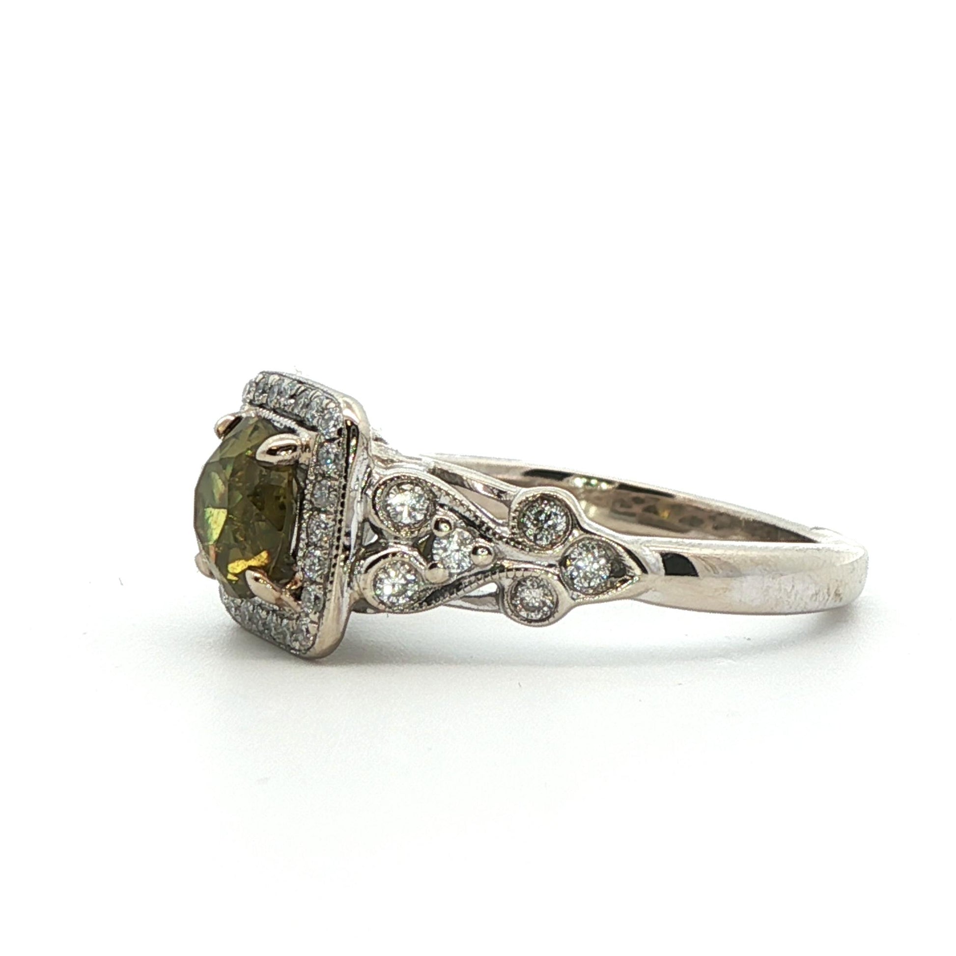 14k White Gold Demantoid Garnet & Diamond Ring
