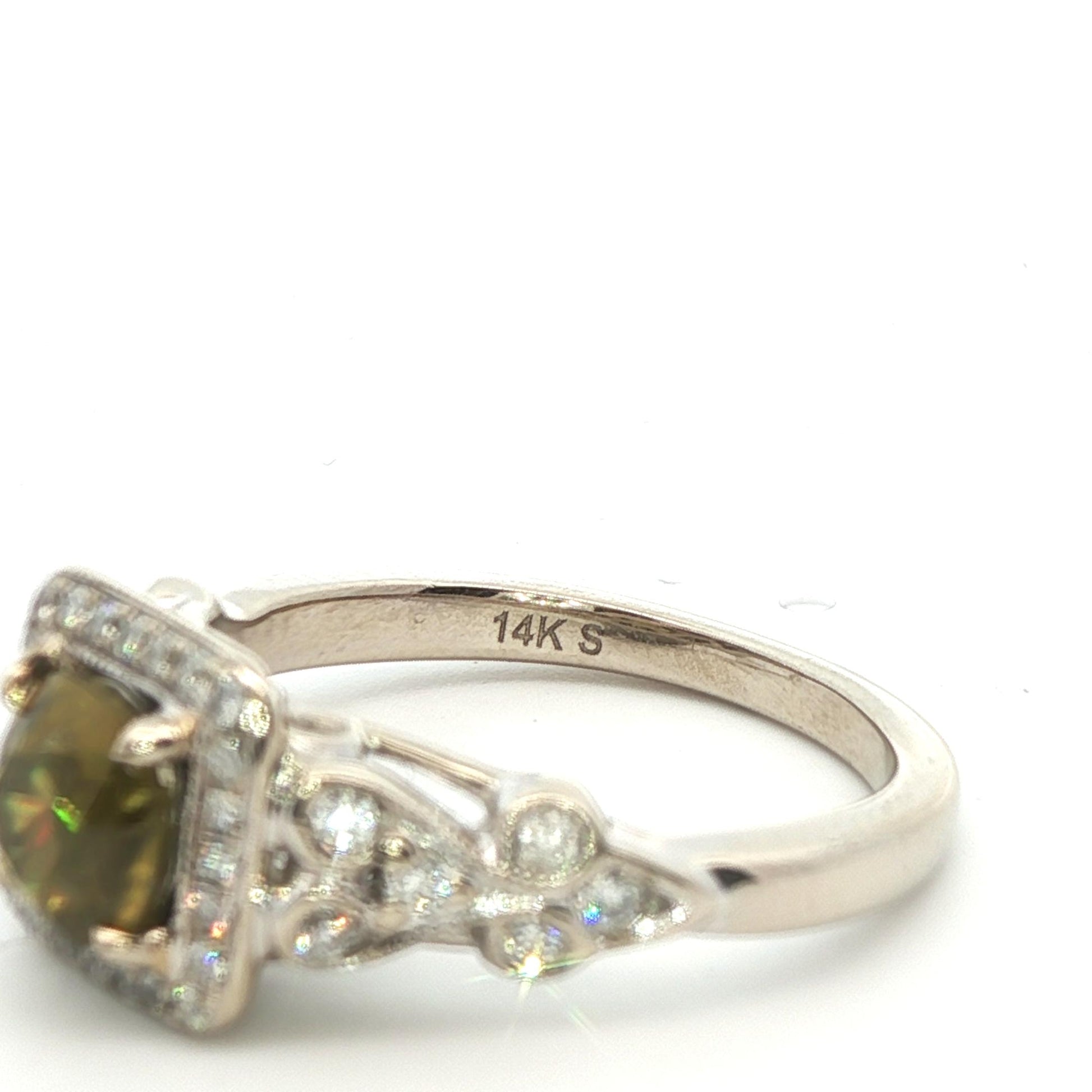 14k White Gold Demantoid Garnet & Diamond Ring