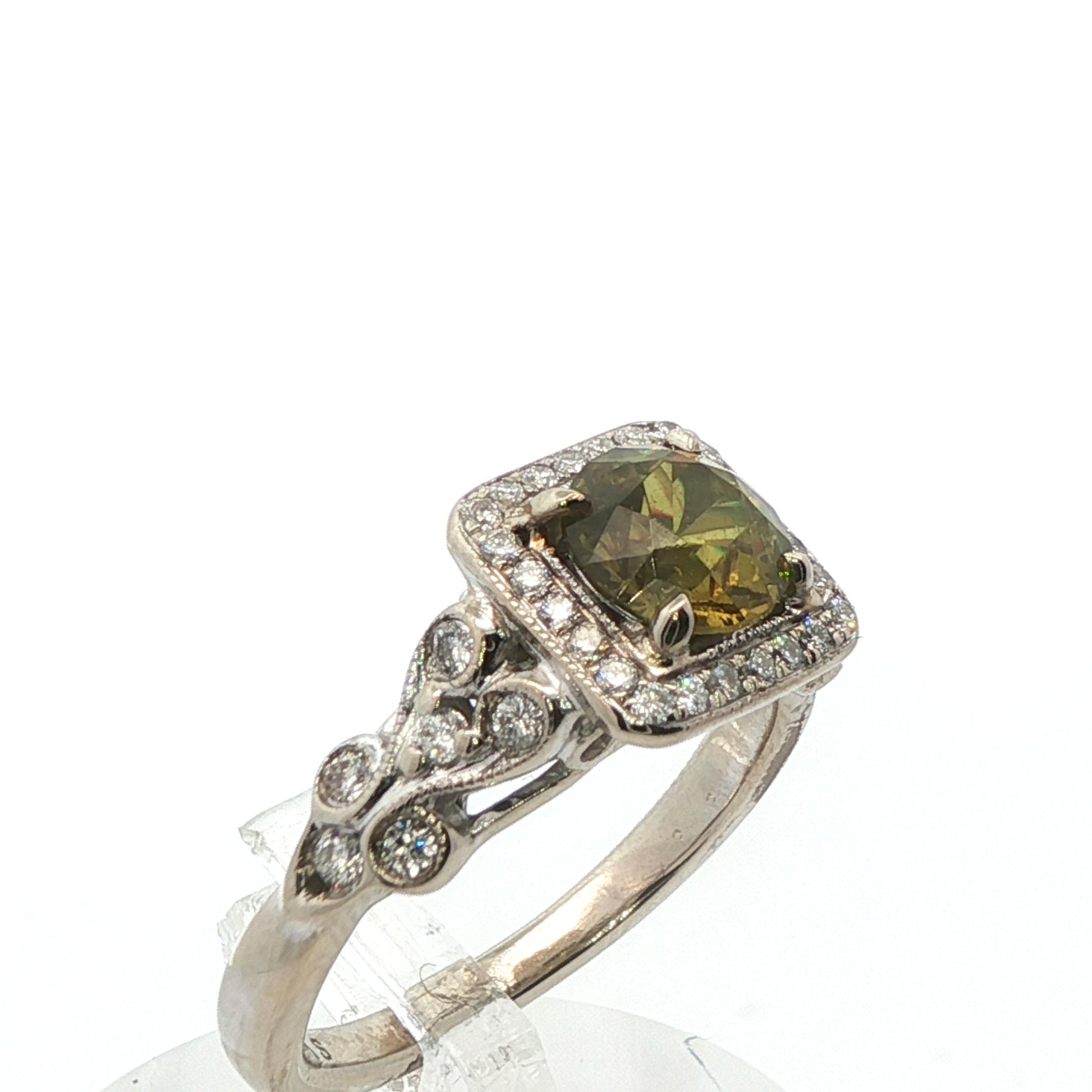 14k White Gold Demantoid Garnet & Diamond Ring