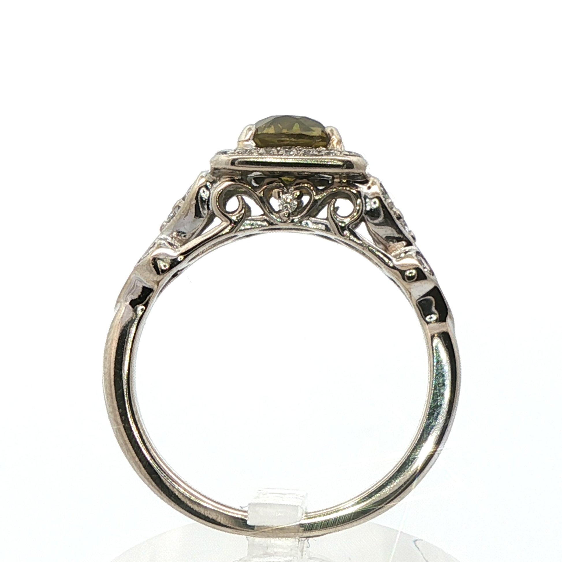 14k White Gold Demantoid Garnet & Diamond Ring