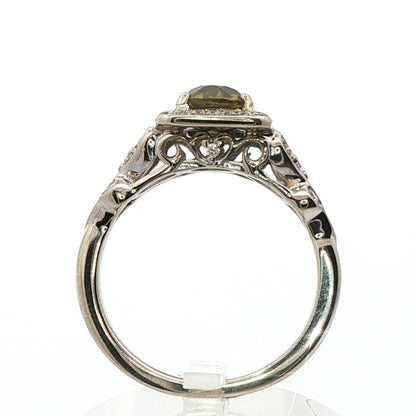 14k White Gold Demantoid Garnet & Diamond Ring
