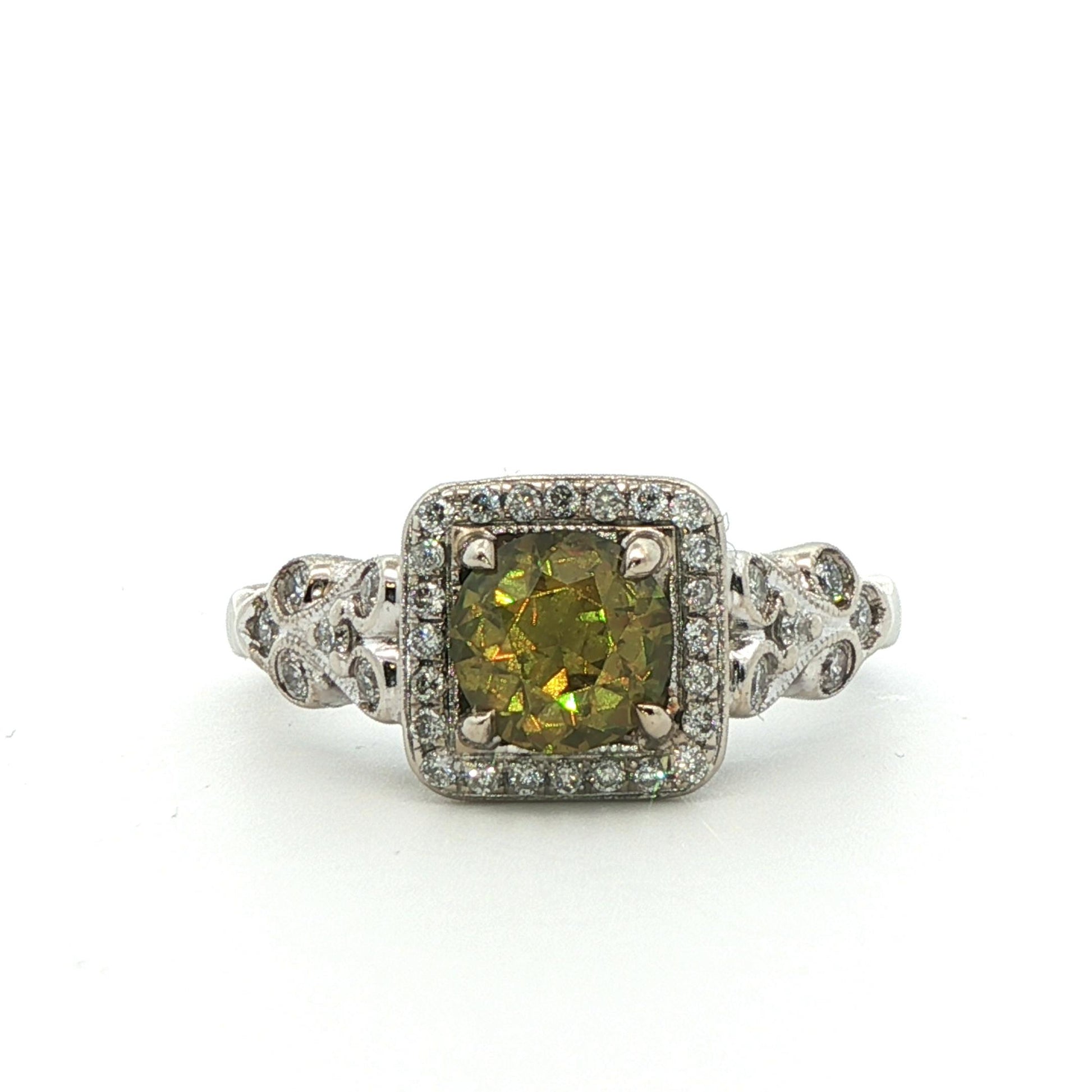 14k White Gold Demantoid Garnet & Diamond Ring