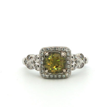 14k White Gold Demantoid Garnet & Diamond Ring