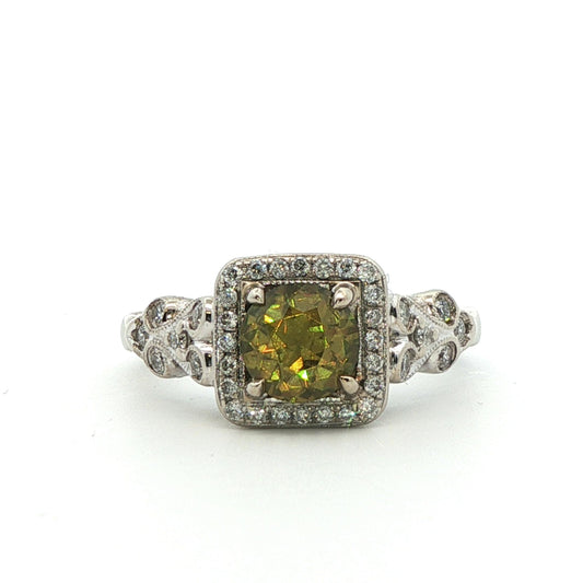 14k White Gold Demantoid Garnet & Diamond Ring