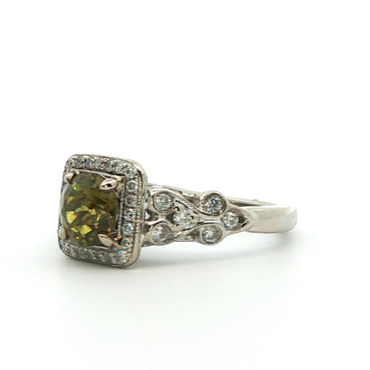 14k White Gold Demantoid Garnet & Diamond Ring
