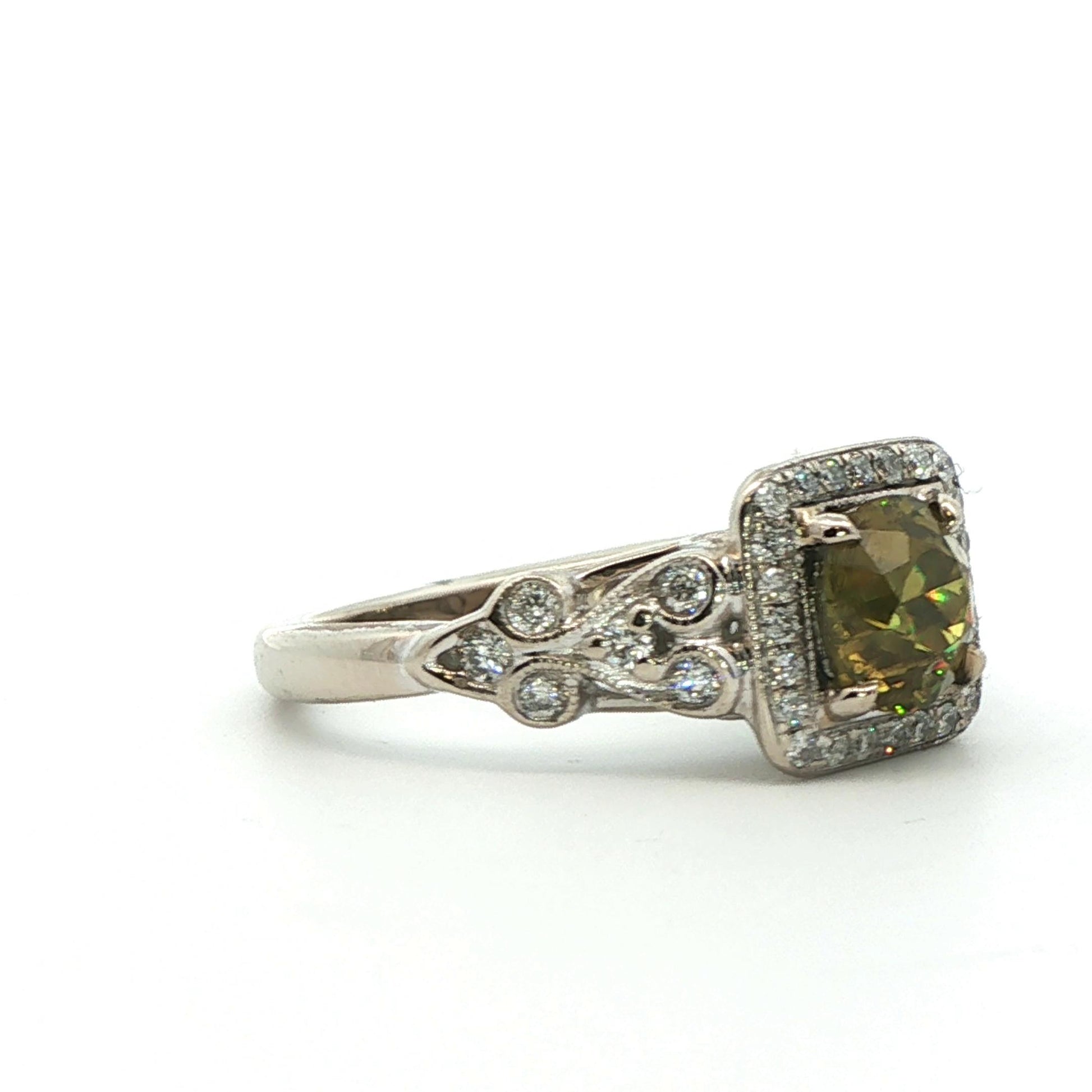 14k White Gold Demantoid Garnet & Diamond Ring