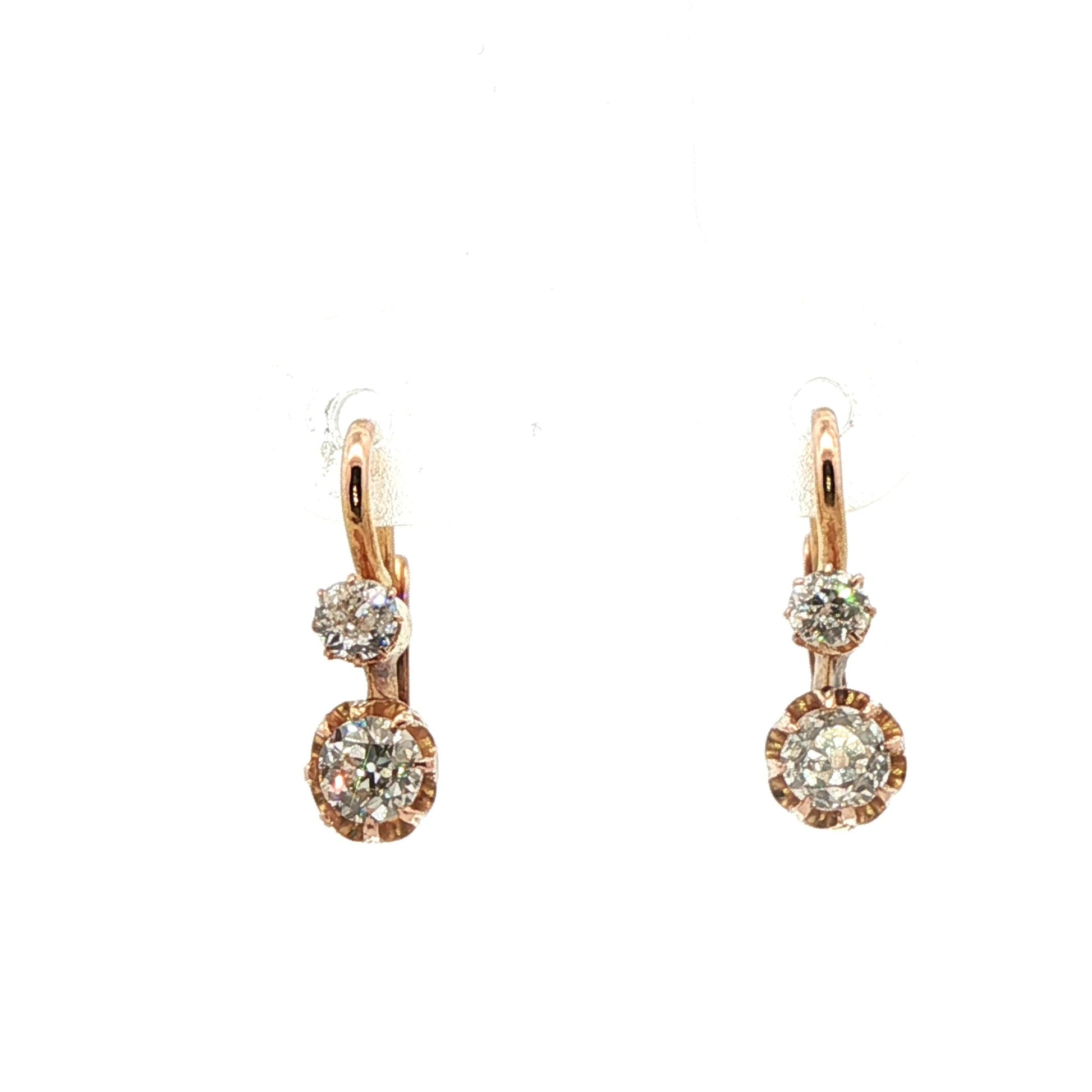 18k Yellow Gold Victorian Old European Cut Diamond Earrings