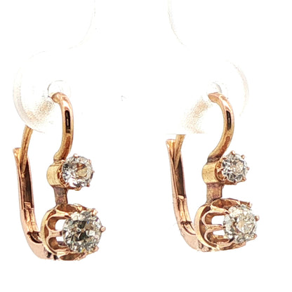 18k Yellow Gold Victorian Old European Cut Diamond Earrings